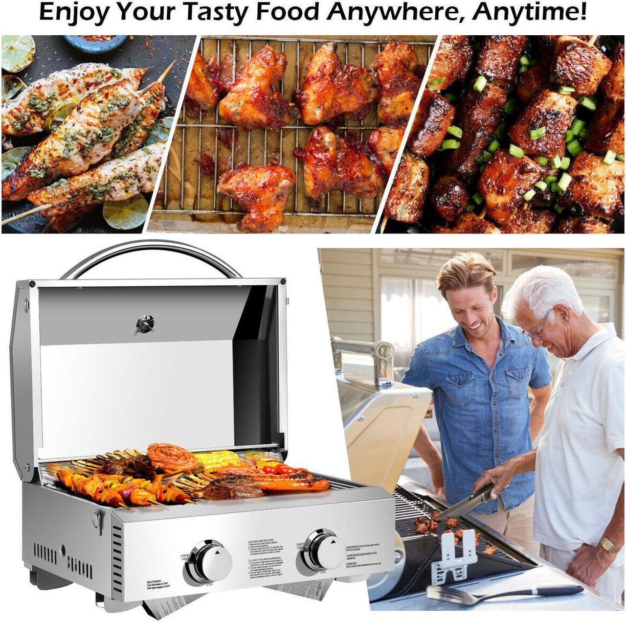 Alt view image 6 of 7 - 2 Burner Portable Stainless Steel BBQ Table Top Propane Gas Grill Outdoor Camp
