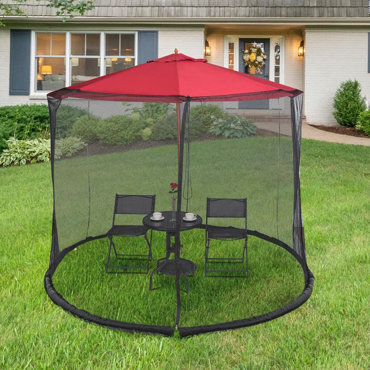 Alt view image 2 of 5 - 9/10FT Umbrella Table Screen Cover Mosquito Bug Insect Net Outdoor Patio Netting
