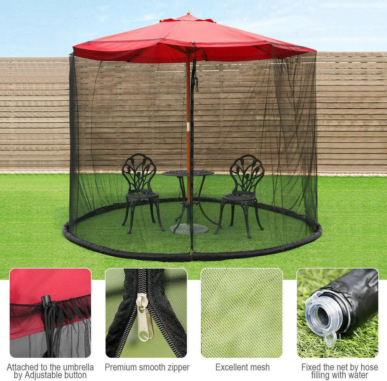 Alt view image 3 of 5 - 9/10FT Umbrella Table Screen Cover Mosquito Bug Insect Net Outdoor Patio Netting