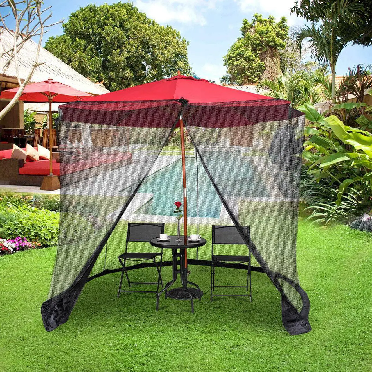 Alt view image 4 of 5 - 9/10FT Umbrella Table Screen Cover Mosquito Bug Insect Net Outdoor Patio Netting