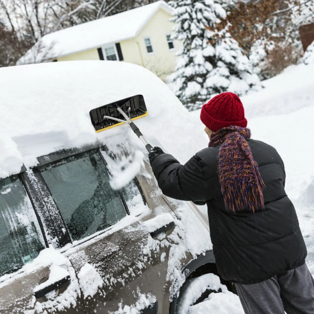 Alt view image 4 of 7 - 21FT Telescoping Snow Roof Rake Large Poly Blade Aluminum Tube Non-Slip Handle