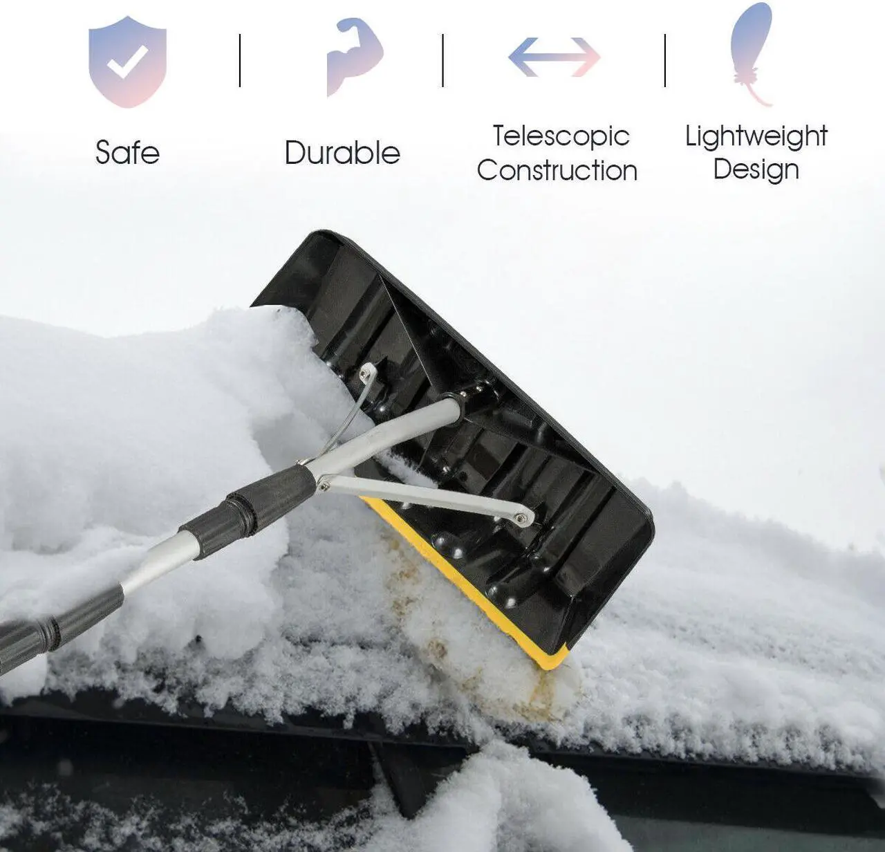 Alt view image 6 of 7 - 21FT Telescoping Snow Roof Rake Large Poly Blade Aluminum Tube Non-Slip Handle