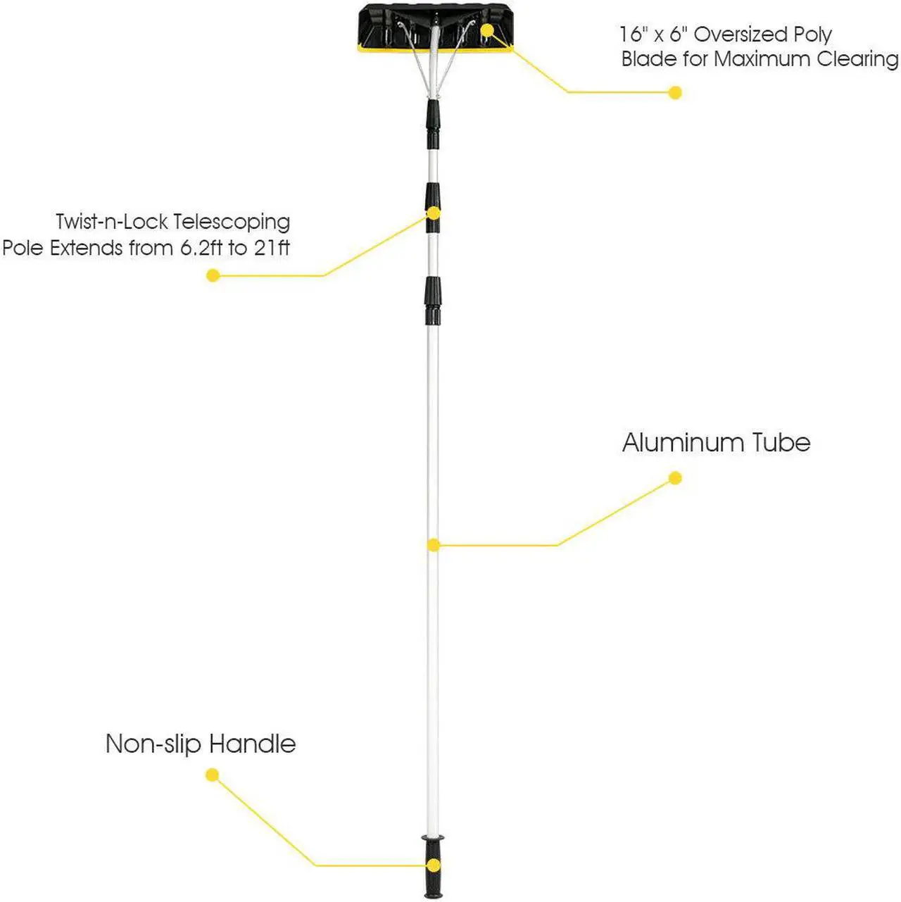 Alt view image 3 of 7 - 21FT Telescoping Snow Roof Rake Large Poly Blade Aluminum Tube Non-Slip Handle