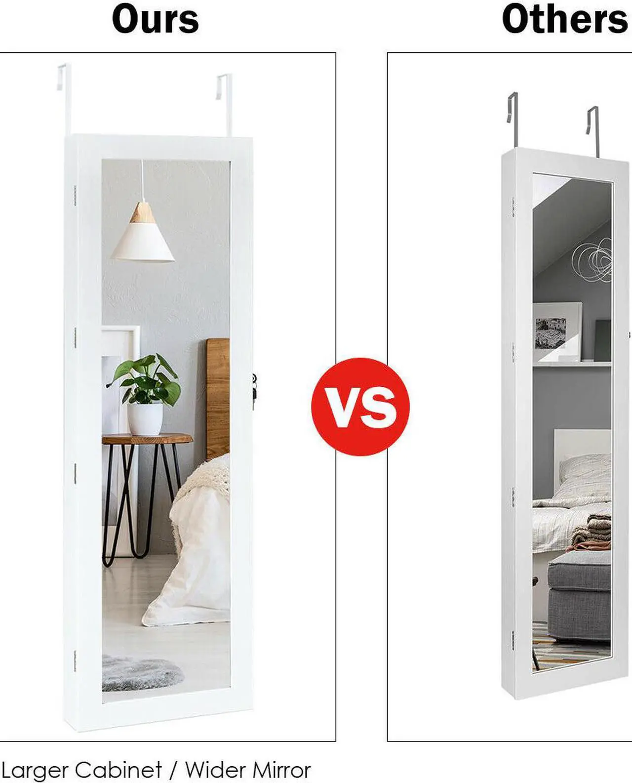 Alt view image 2 of 8 - Wall Door Mounted Mirror Jewelry Cabinet Lockable Armoire Organizer w/ LED Light