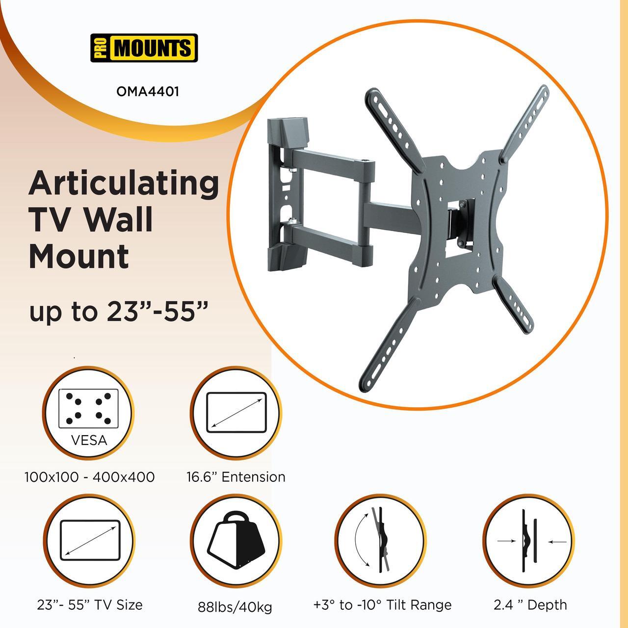 Alt view image 5 of 7 - ProMounts Full Motion TV Wall Mount | For 23"-55" Flat and Curved Screen TVs