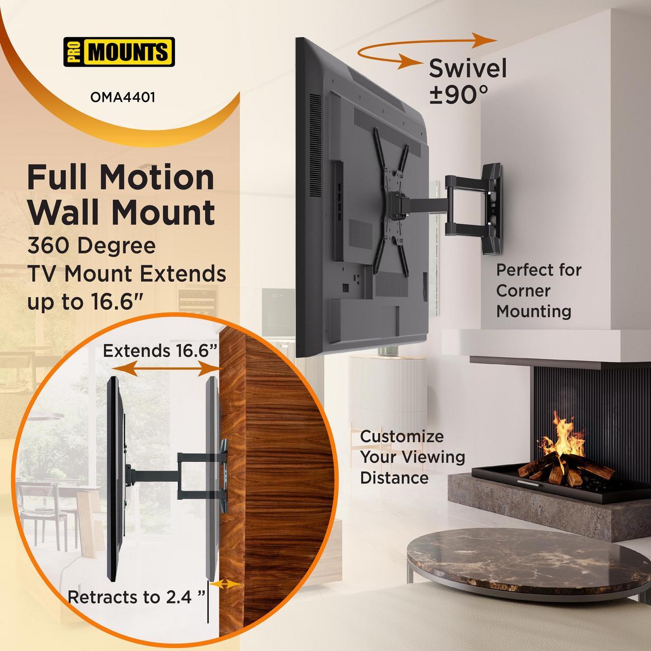 Alt view image 6 of 7 - ProMounts Full Motion TV Wall Mount | For 23"-55" Flat and Curved Screen TVs
