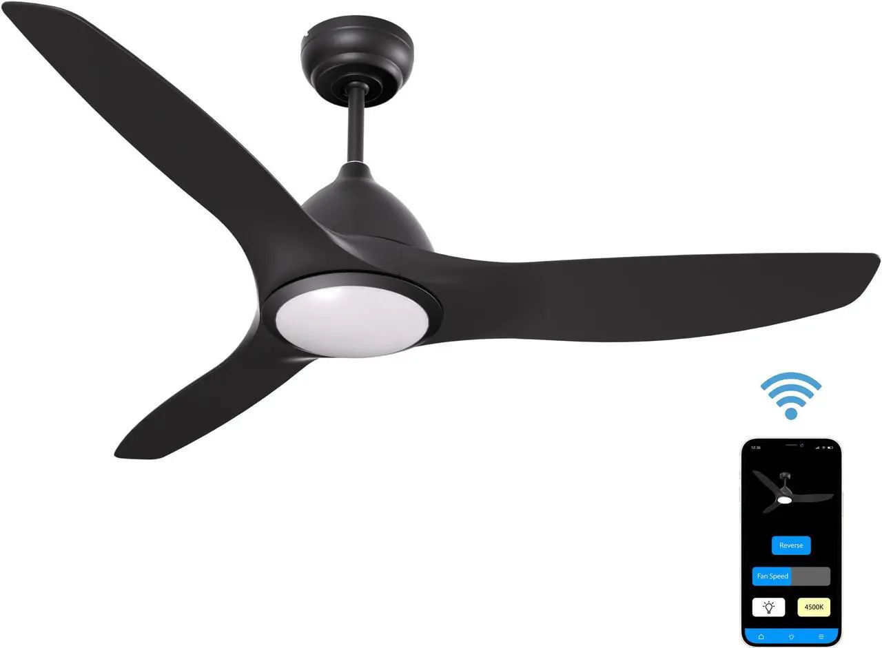 Main image of 52 in. WiFi LED Indoor Black 3-Blade Smart Ceiling Fan with Temperature Control LED Light (Works with Alexa and Google Assistant), Black