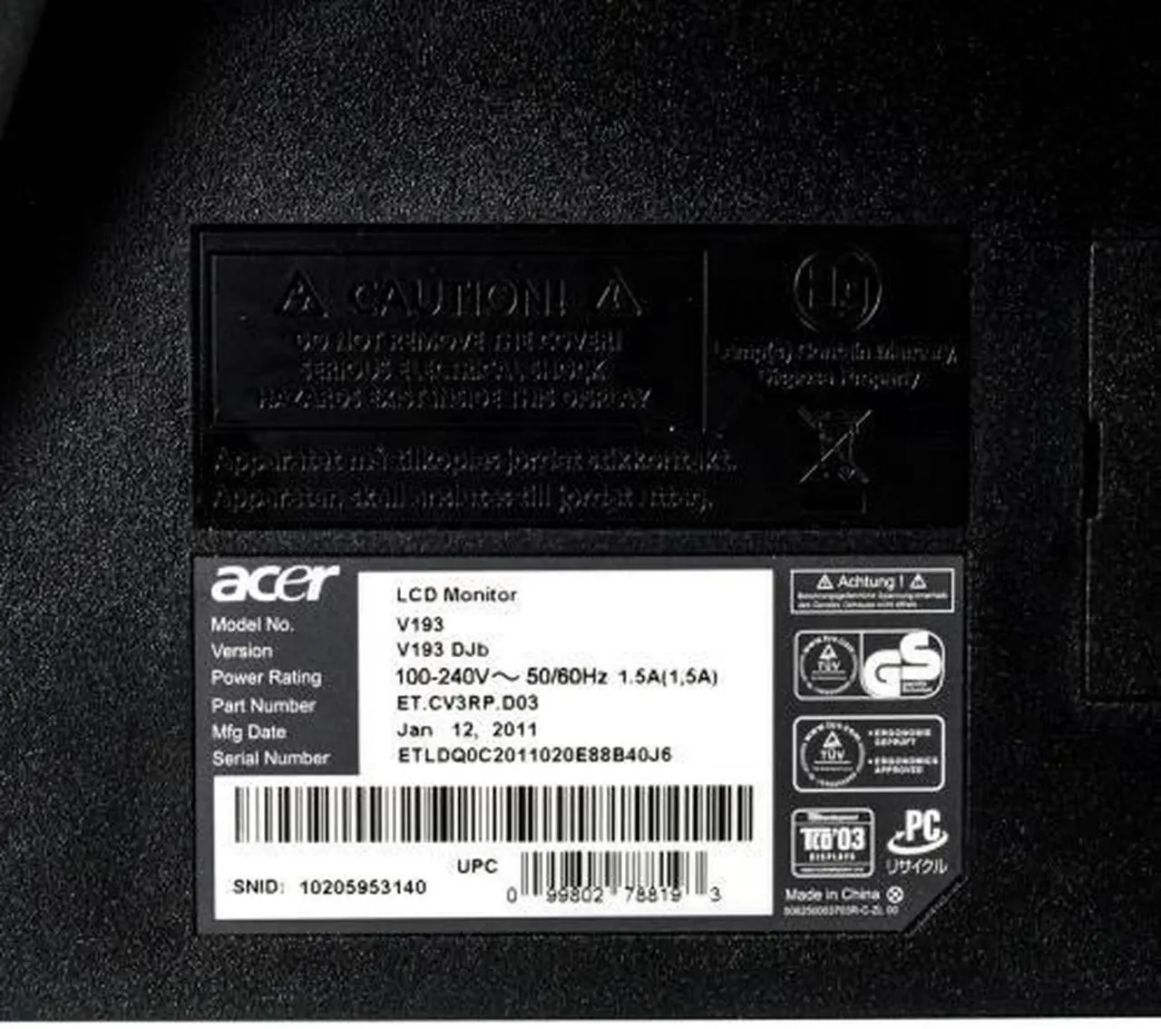 Alt view image 6 of 6 - Acer V193 19" 1280x1024 5:4 LCD TFT Monitor VGA Grade A