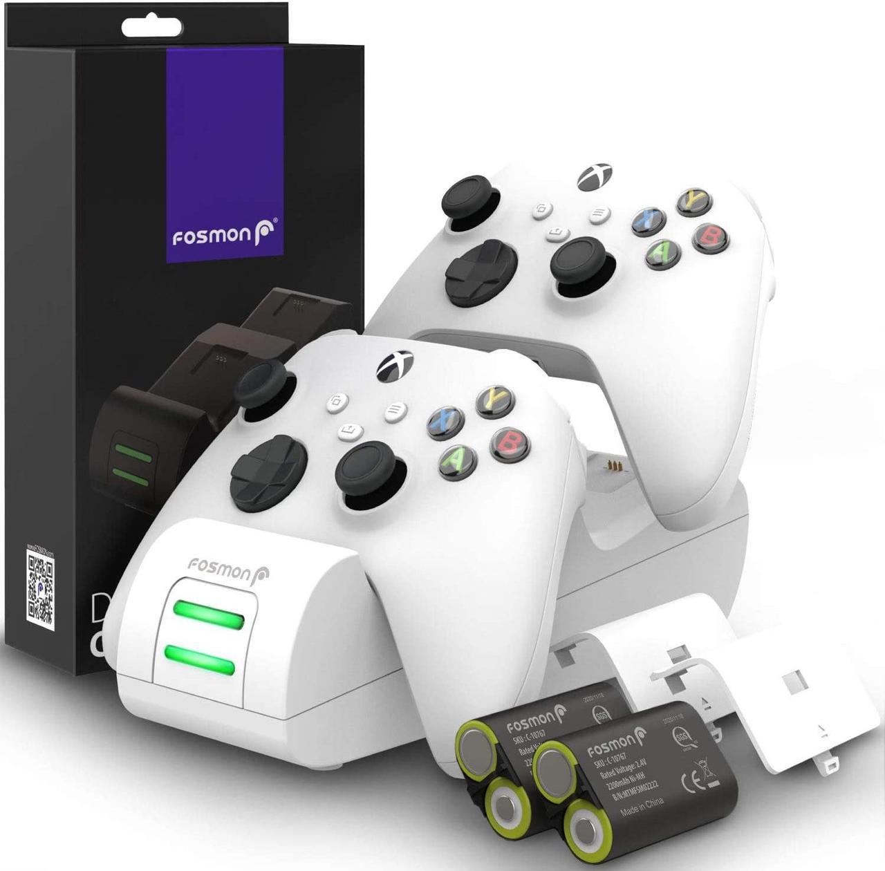 Fosmon Dual 2 MAX Charger with 2X 2200mAh Rechargeable Battery Pack Compatible with Xbox Series X/S(2020), Xbox One/One X/One S Elite Controllers, High Speed Charging Docking Station Kit - White