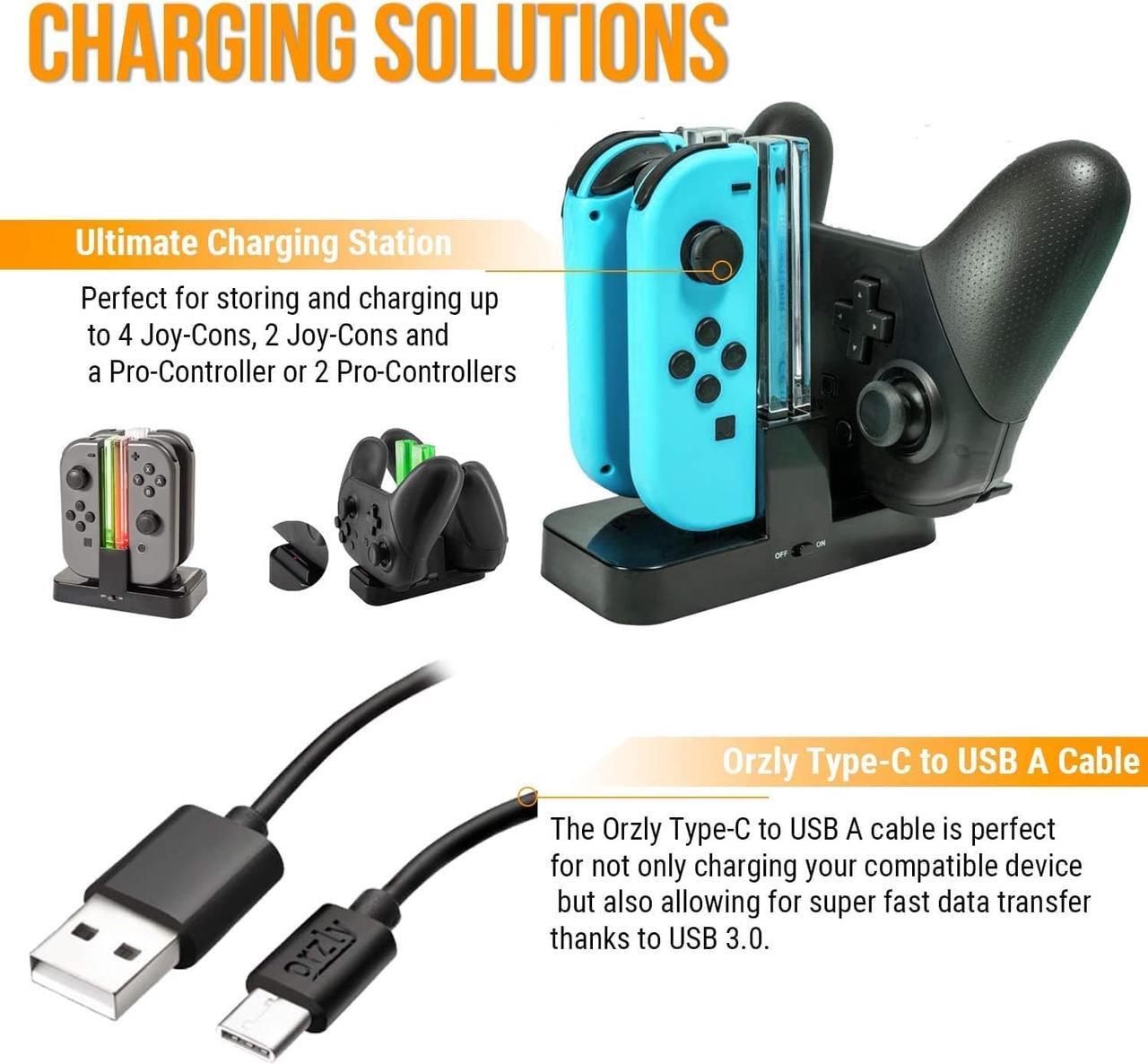 Alt view image 5 of 7 - Orzly Accessory Bundle Kit Designed for Nintendo Switch Accessories Geeks and OLED Console Users Case and Screen Protector, Joycon Grips and Wheels for Enhanced Games Play and More - Jet Black