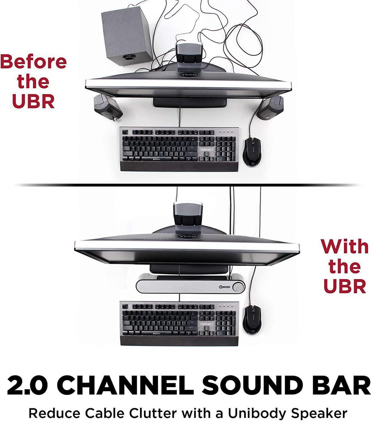 Alt view image 4 of 5 - GOgroove Computer Speaker Mini Soundbar - USB Powered PC Sound Bar with Easy Setup Wired AUX, Stereo Audio, Microphone Port, Volume Control Knob, Under Monitor Design for Desktop (Black)