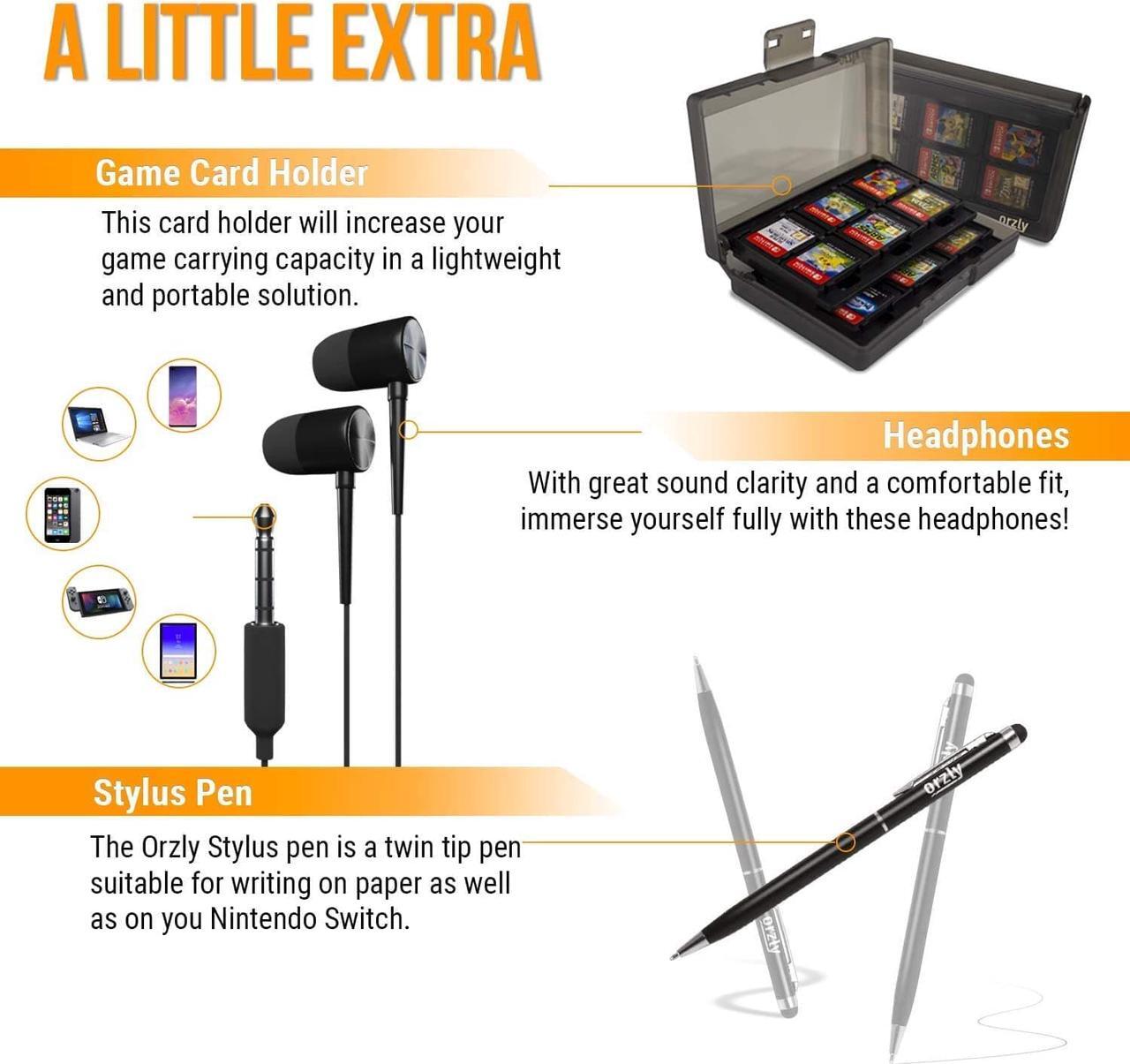 Alt view image 7 of 7 - Orzly Accessory Bundle Kit Designed for Nintendo Switch Accessories Geeks and OLED Console Users Case and Screen Protector, Joycon Grips and Wheels for Enhanced Games Play and More - Jet Black