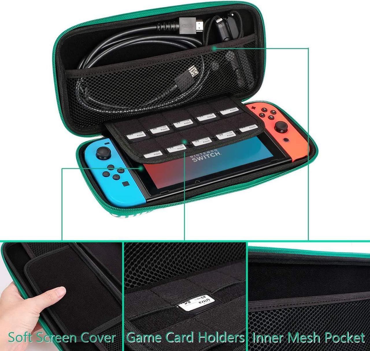 Alt view image 2 of 7 - Carrying Case for Nintendo Switch,Travel Carry Cover Hard Shell Storage for Leaf Crossing NS Console and Accessories,Slim Protective Portable Travel Pouch Bag with 10 Game Card Slots for Girls Boys