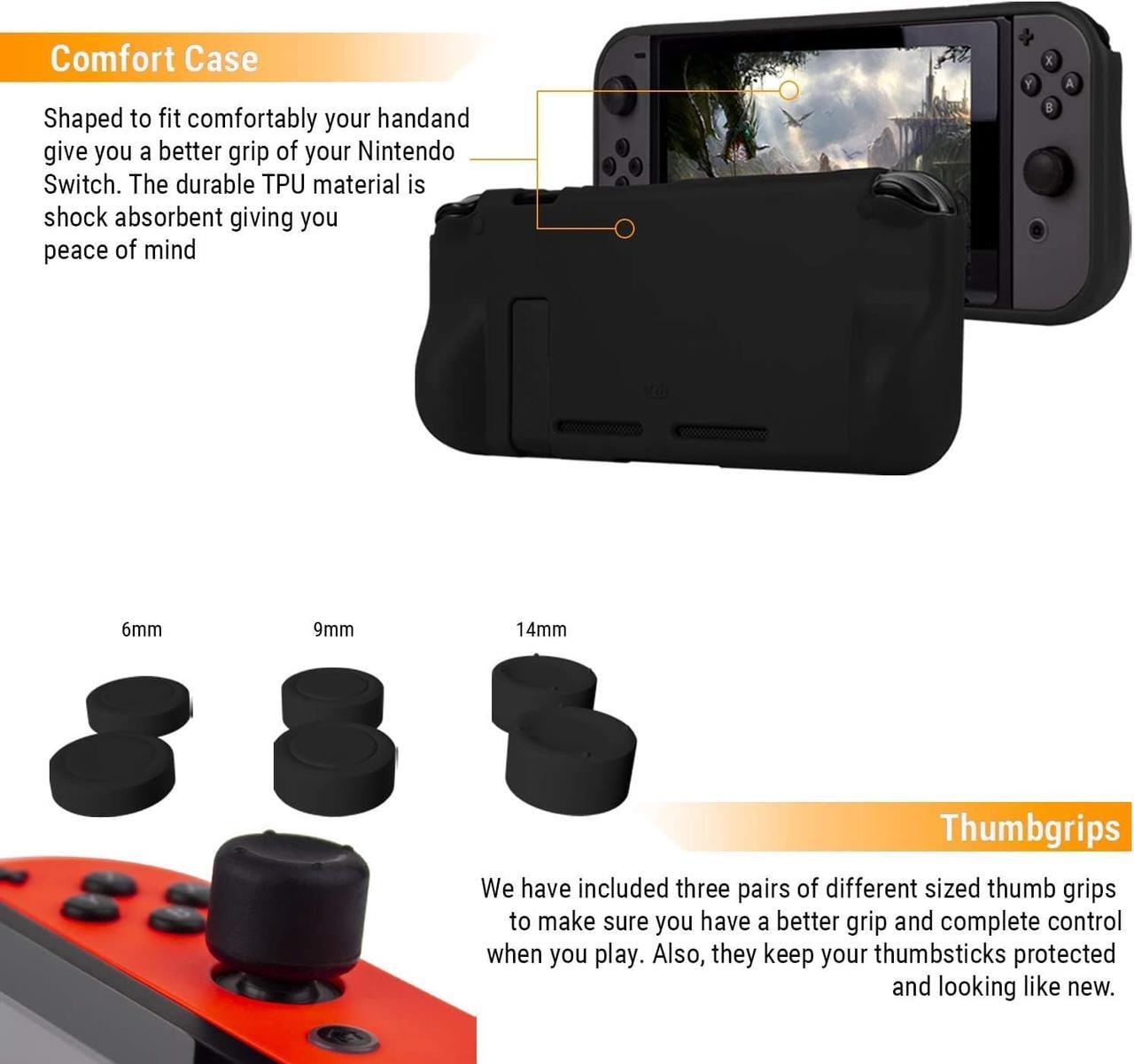 Alt view image 4 of 7 - Orzly Accessory Bundle Kit Designed for Nintendo Switch Accessories Geeks and OLED Console Users Case and Screen Protector, Joycon Grips and Wheels for Enhanced Games Play and More - Jet Black