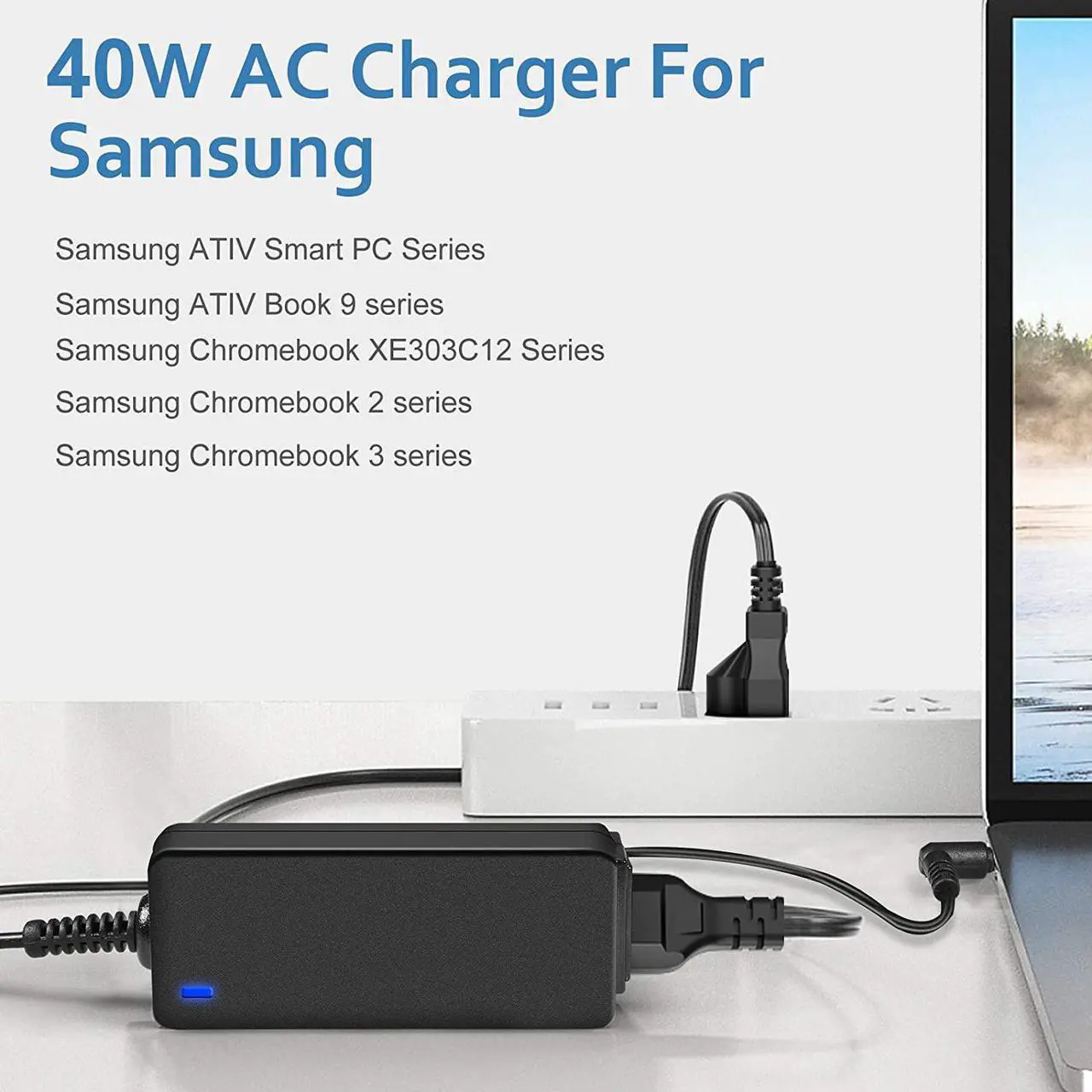 Alt view image 7 of 7 - 40W Replacement Chromebook Charger for Samsung 11.6" Chromebook 3 XE500c13 XE303c12 A01 Chromebook 2 XE500c12 303C 500C 503C Xe503C12 AA-PA3N40W PA-1250-98 A12-040n1A W14-026N1A BA44-00322A Notebook