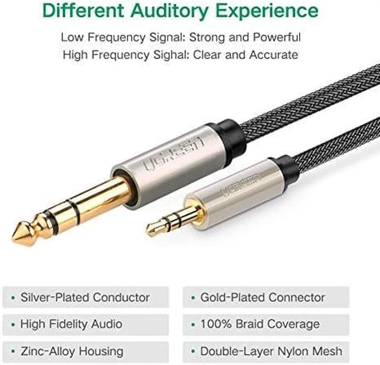 Alt view image 3 of 7 - UGREEN 6.35mm 1/4" Male to 3.5mm 1/8" Male TRS Stereo Audio Cable with Zinc Alloy Housing and Nylon Braid for iPod, Laptop,Home Theater Devices, and Amplifiers(6ft)