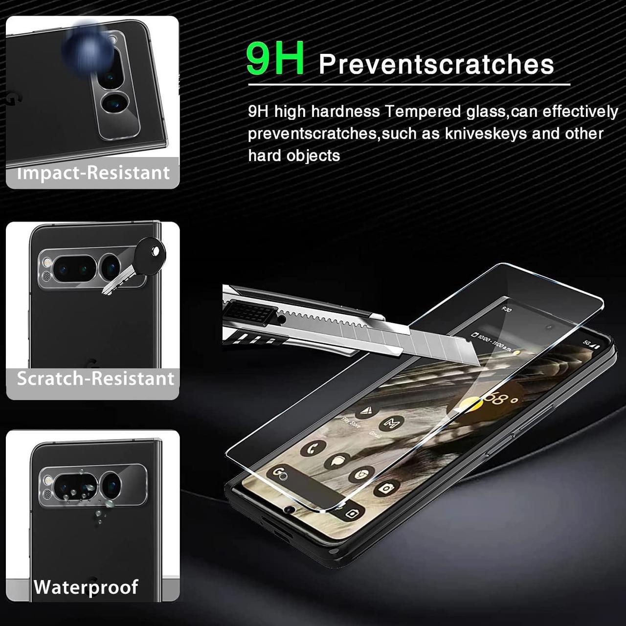 Alt view image 4 of 7 - 2+2 Combo Pack 2-Pack Tempered Glass Screen Protector + 2-Pack Camera Lens Protector for Google Pixel Fold