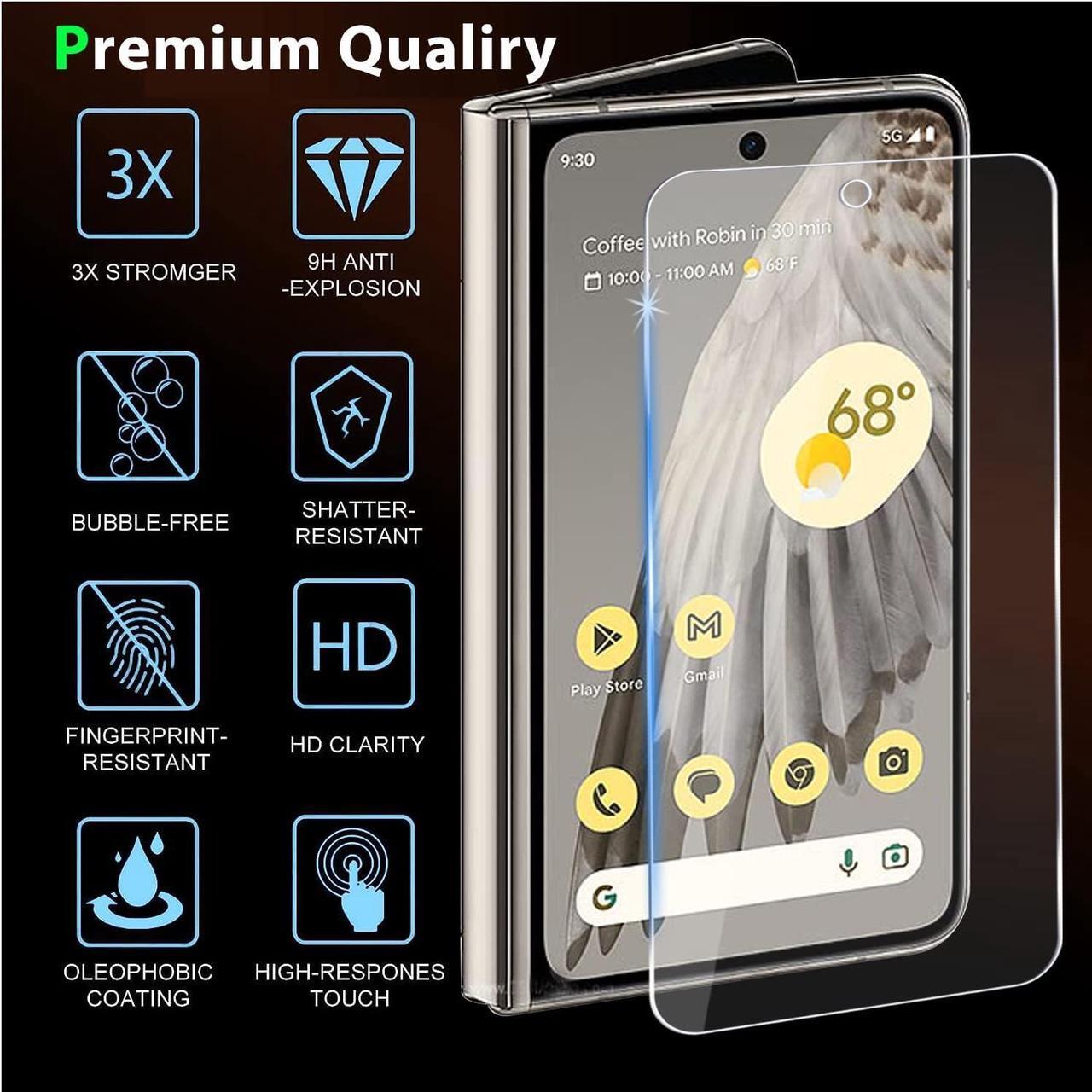 Alt view image 6 of 7 - 2+2 Combo Pack 2-Pack Tempered Glass Screen Protector + 2-Pack Camera Lens Protector for Google Pixel Fold