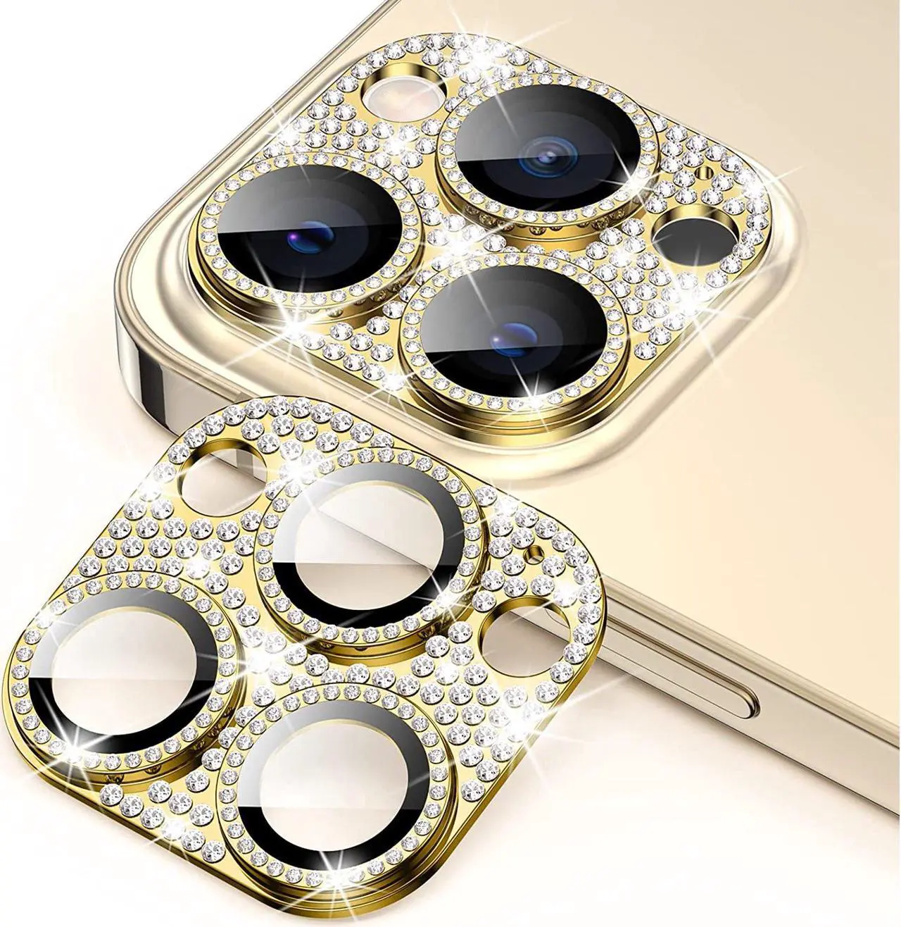 Alt view image 2 of 7 - Stardust Diamond Tempered Glass Camera Lens Protector for iPhone 13 Pro / iPhone 13 Pro Max - Gold