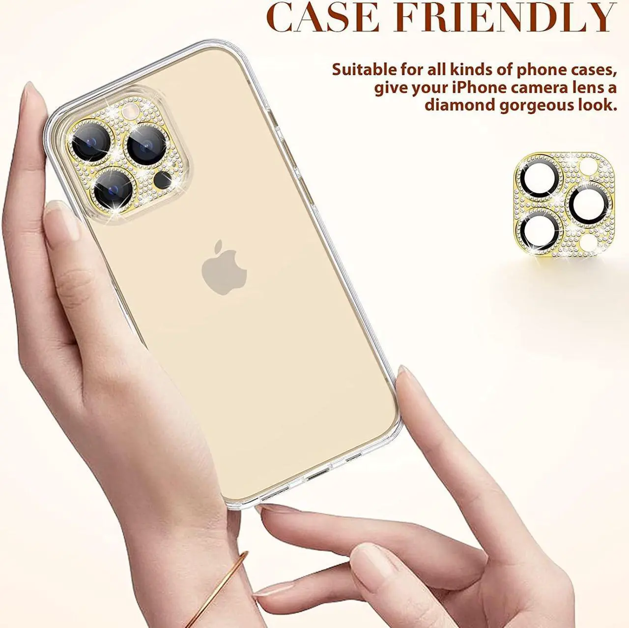 Alt view image 6 of 7 - Stardust Diamond Tempered Glass Camera Lens Protector for iPhone 13 Pro / iPhone 13 Pro Max - Gold