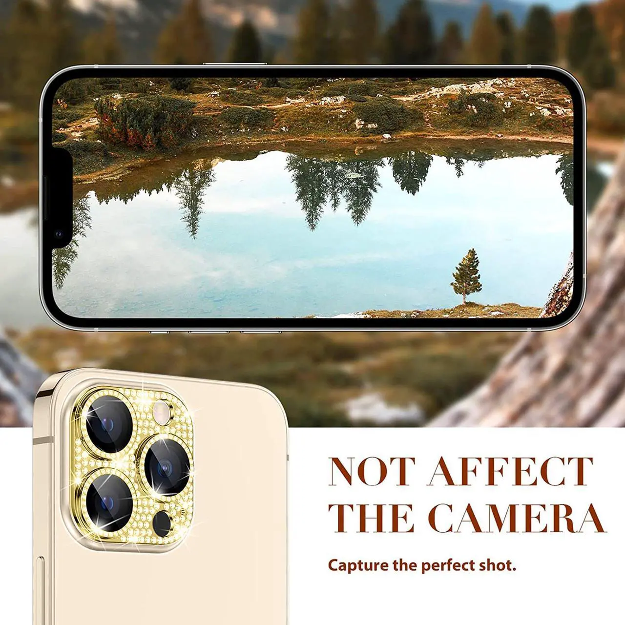 Alt view image 5 of 7 - Stardust Diamond Tempered Glass Camera Lens Protector for iPhone 13 Pro / iPhone 13 Pro Max - Gold
