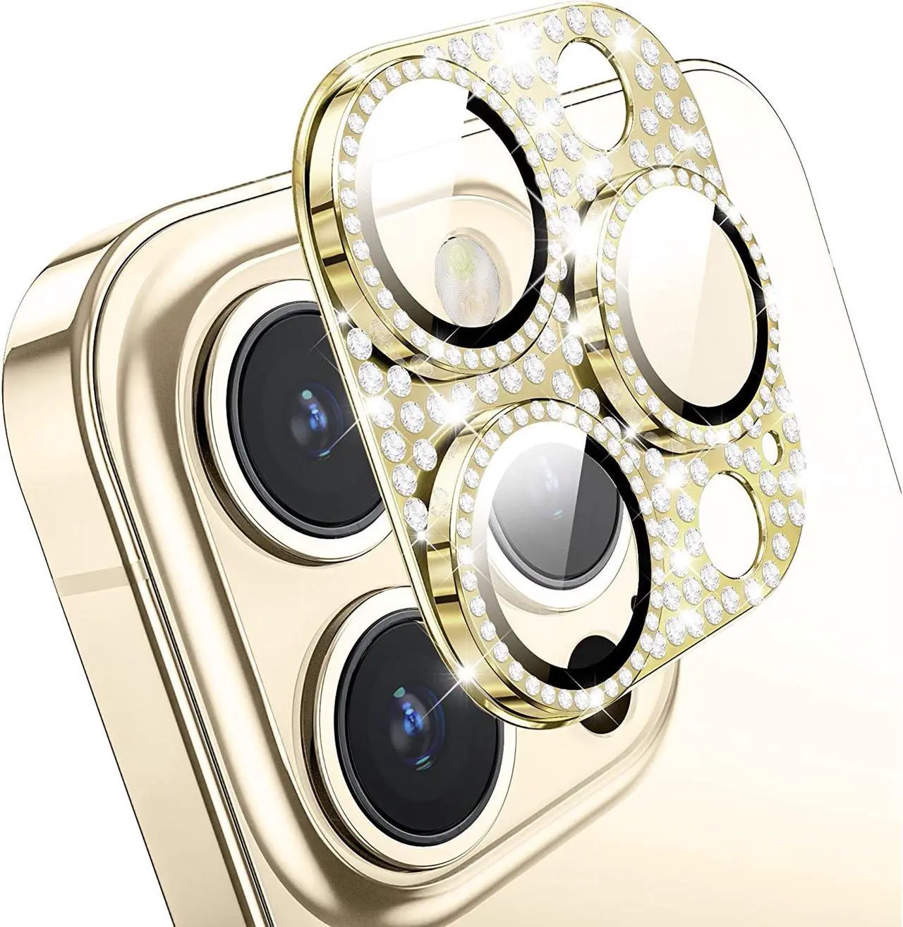 Alt view image 7 of 7 - Stardust Diamond Tempered Glass Camera Lens Protector for iPhone 13 Pro / iPhone 13 Pro Max - Gold