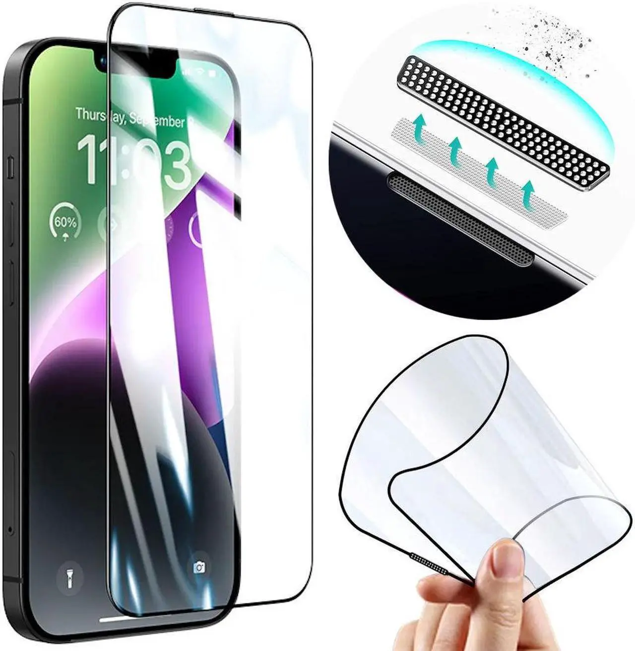 Main image of Shatterproof Tempered Glass Screen Protector with Dust Blocking Speaker Shield for iPhone 14 Plus / iPhone 13 Pro Max