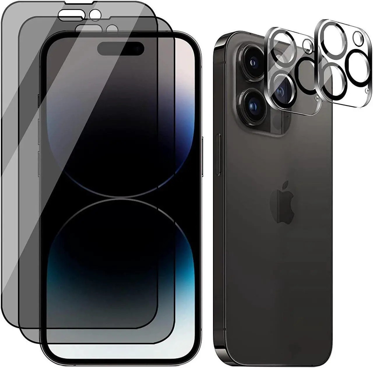Main image of 2+2 Combo Pack 2-Pack Privacy Tempered Glass Screen Protector + 2-Pack Camera Lens Protector for iPhone 14 Pro Max
