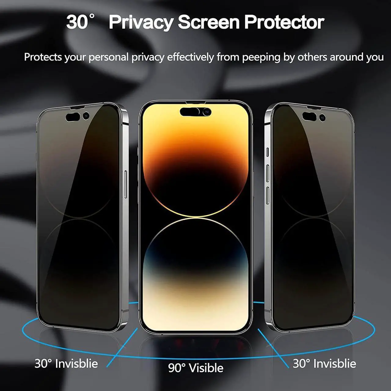 Alt view image 3 of 7 - 2+2 Combo Pack 2-Pack Privacy Tempered Glass Screen Protector + 2-Pack Camera Lens Protector for iPhone 14 Pro Max