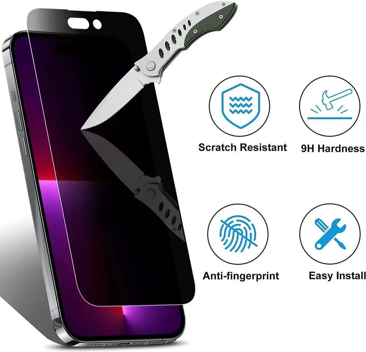 Alt view image 7 of 7 - 2+2 Combo Pack 2-Pack Privacy Tempered Glass Screen Protector + 2-Pack Camera Lens Protector for iPhone 14 Pro Max