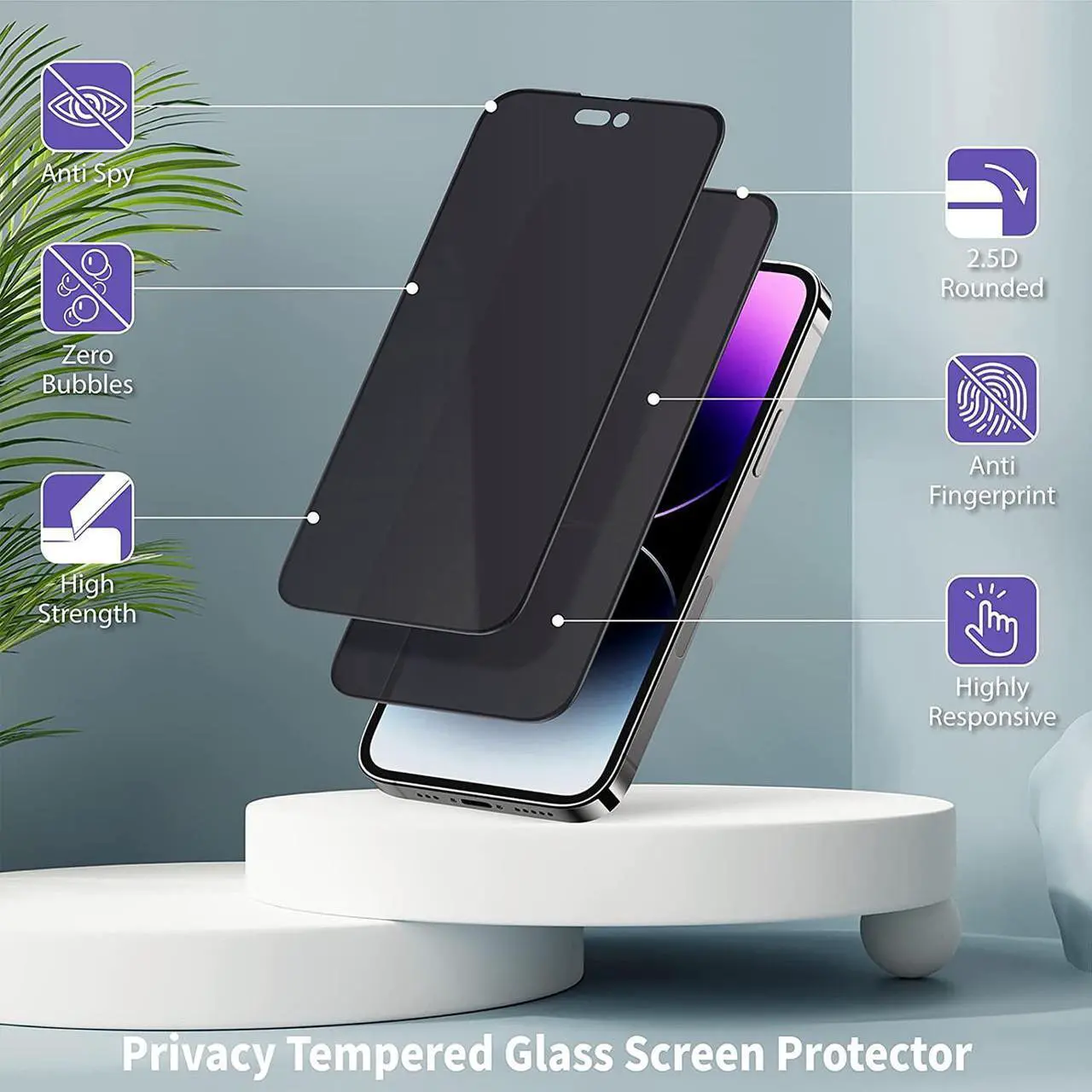 Alt view image 4 of 7 - 2+2 Combo Pack 2-Pack Privacy Tempered Glass Screen Protector + 2-Pack Camera Lens Protector for iPhone 14 Pro Max