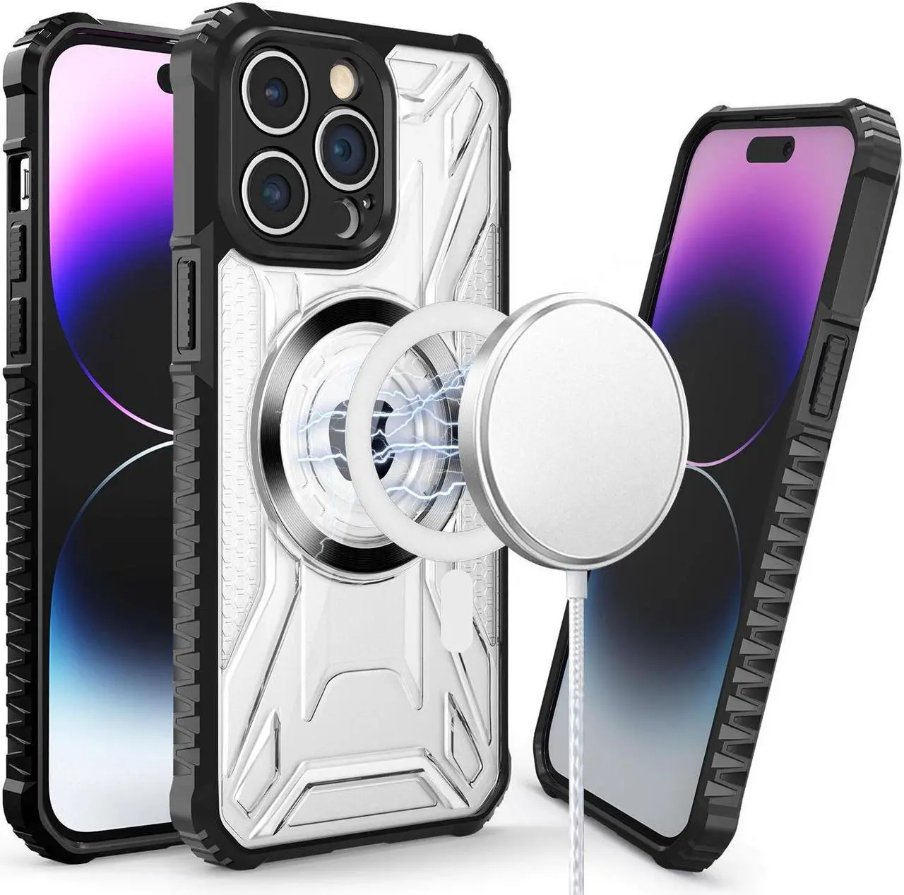 Main image of MagSafe Compatible Fusion Evo Transparent Case for iPhone 14 Pro Max - Black