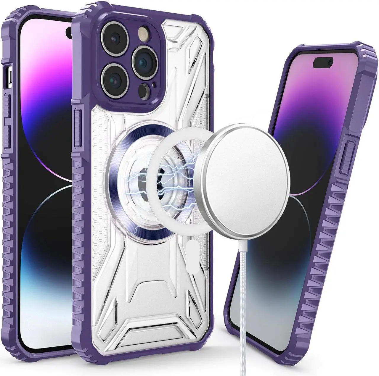 Main image of MagSafe Compatible Fusion Evo Transparent Case for iPhone 14 Pro Max - Purple