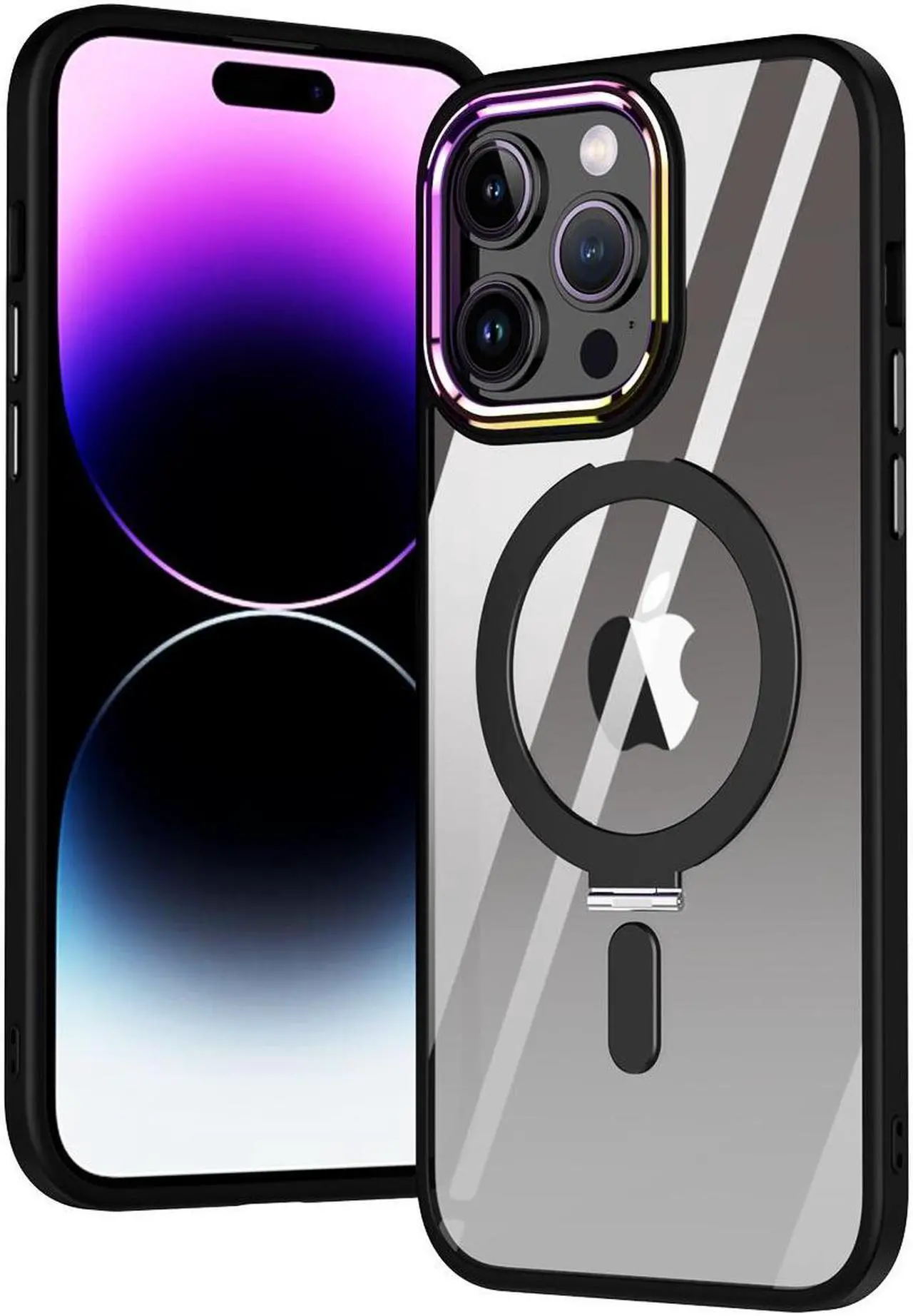 Alt view image 3 of 3 - MagSafe Compatible Hybrid Case with Kickstand Ring Holder for iPhone 13 Pro Max - Black