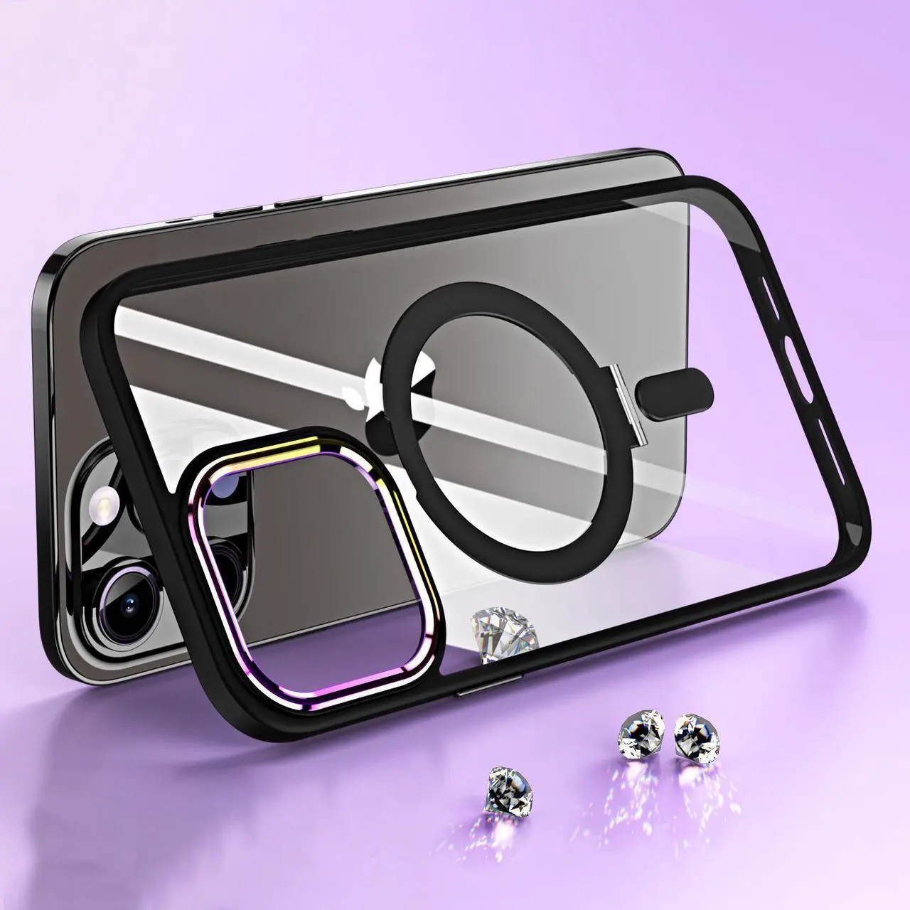 Alt view image 2 of 3 - MagSafe Compatible Hybrid Case with Kickstand Ring Holder for iPhone 13 Pro Max - Black