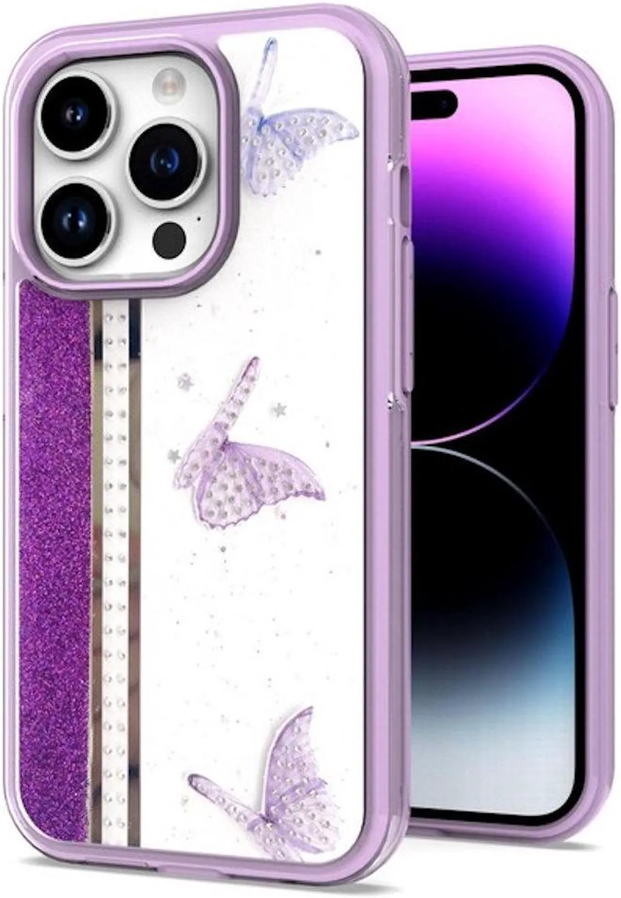 Main image of Butterfly Series Hybrid Case for iPhone 14 Pro Max - Purple