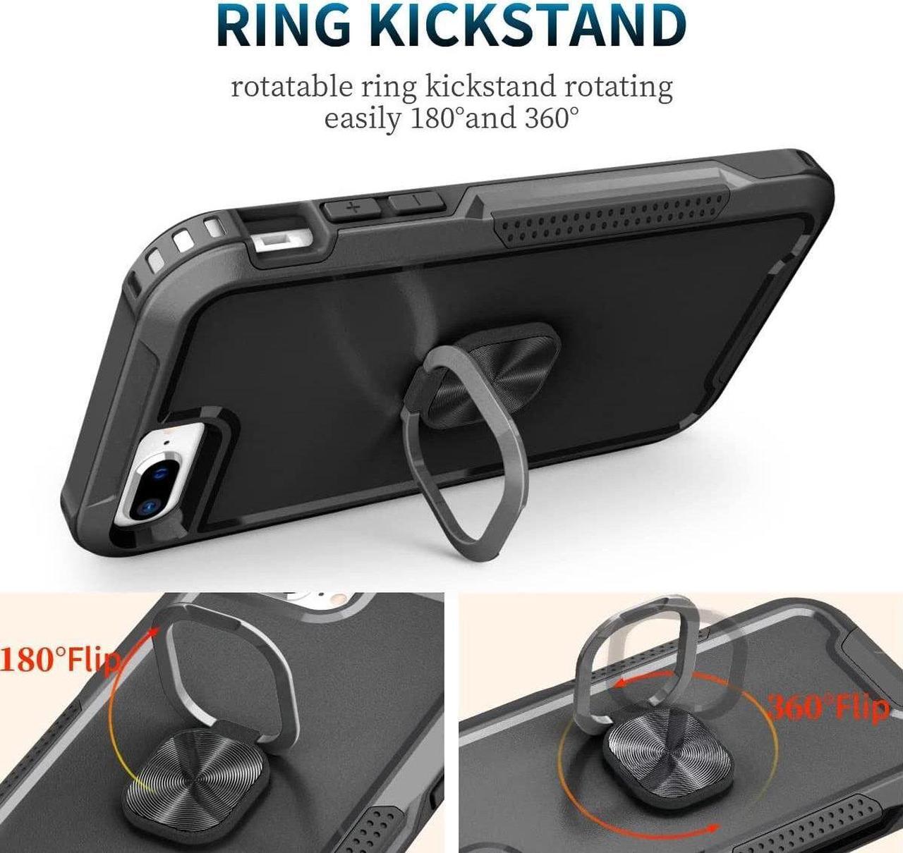 Alt view image 4 of 7 - Military Grade TUFF Hybrid Case with Ring Grip for iPhone 8 Plus / 7 Plus - Black