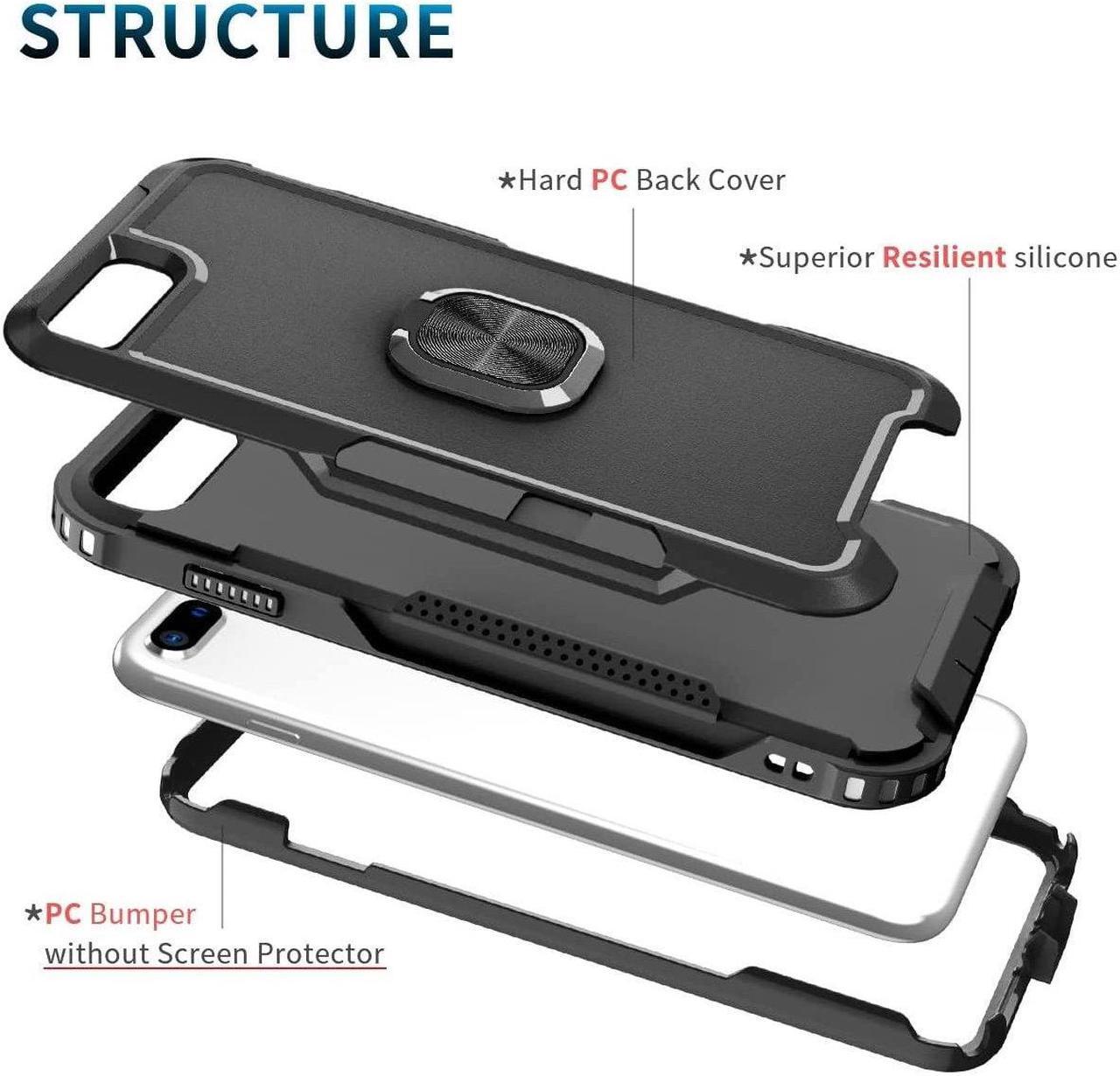Alt view image 5 of 7 - Military Grade TUFF Hybrid Case with Ring Grip for iPhone 8 Plus / 7 Plus - Black