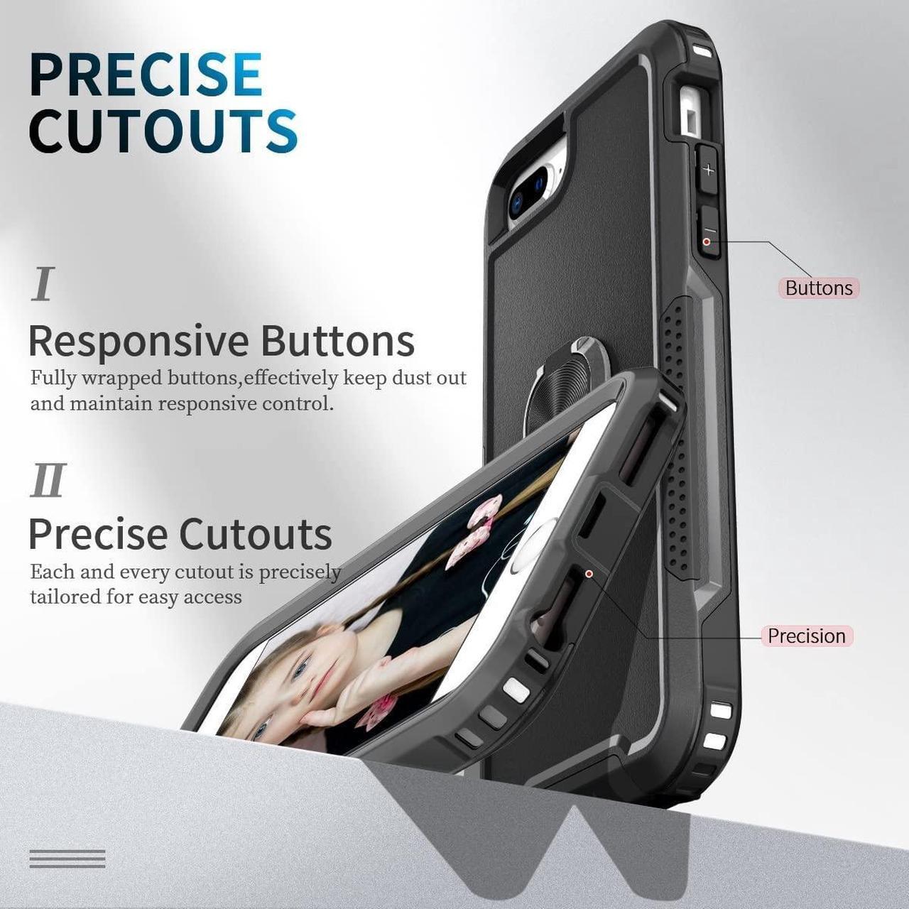 Alt view image 7 of 7 - Military Grade TUFF Hybrid Case with Ring Grip for iPhone 8 Plus / 7 Plus - Black