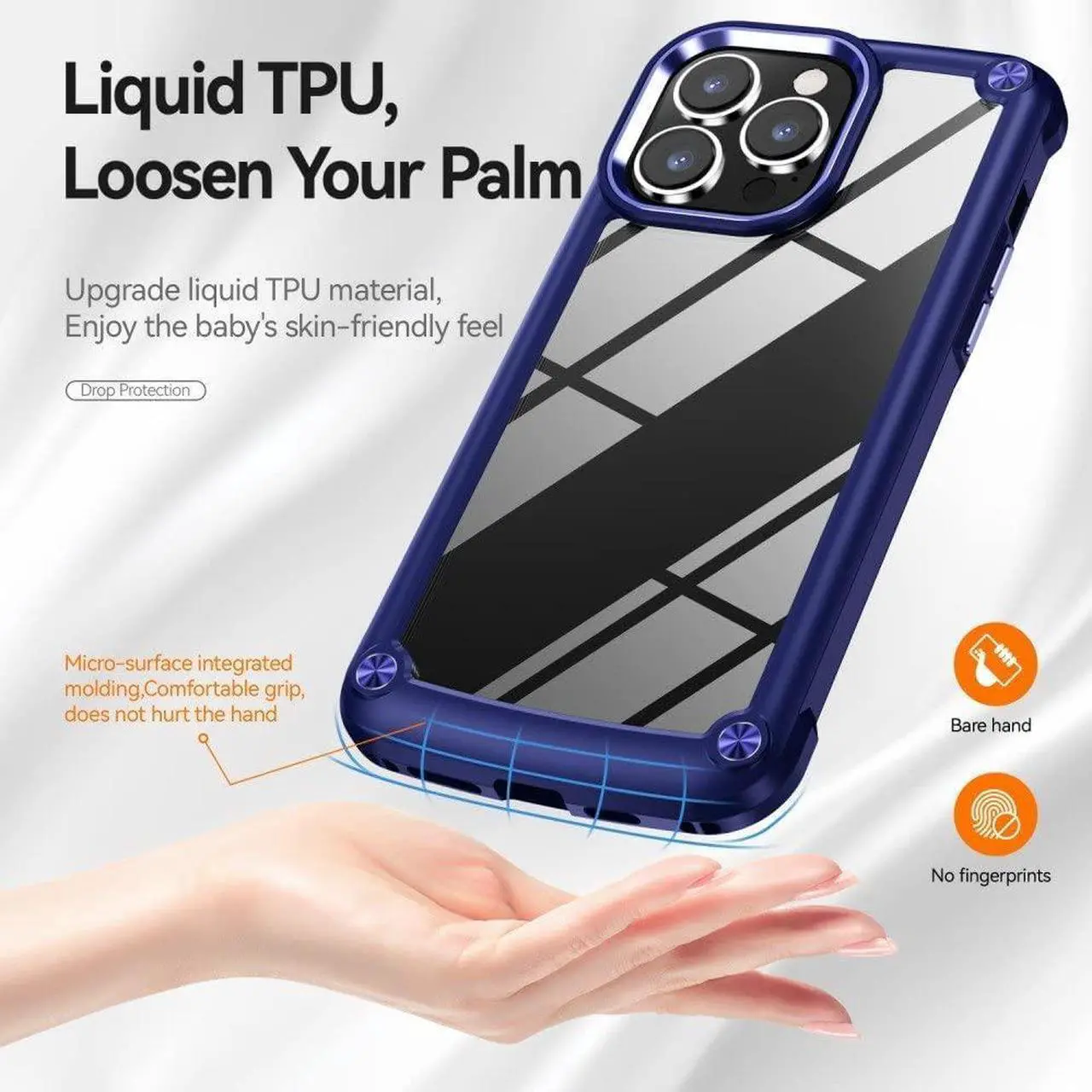 Alt view image 4 of 7 - Tough Shield Snap-on Transparent Case for iPhone 14 Pro Max - Navy Blue