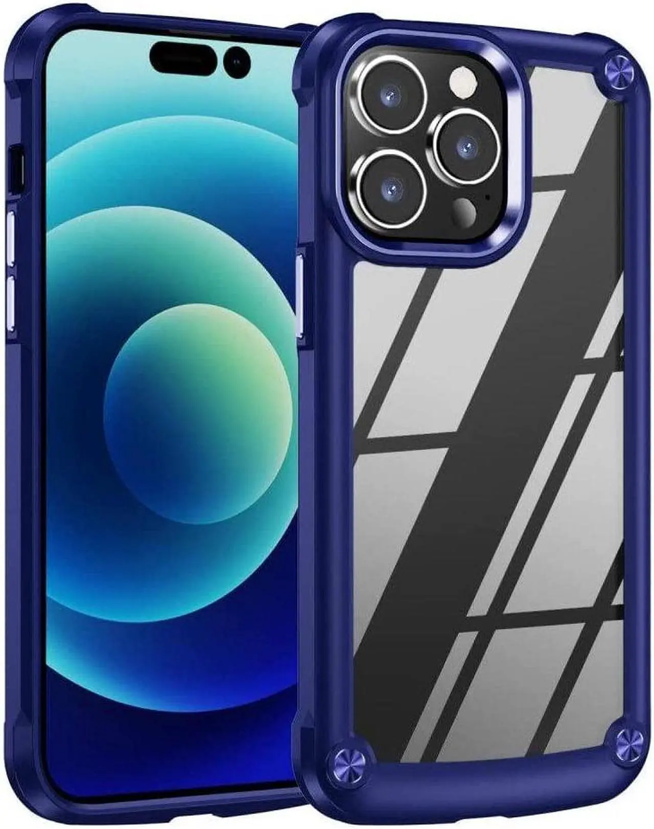 Alt view image 3 of 7 - Tough Shield Snap-on Transparent Case for iPhone 14 Pro Max - Navy Blue