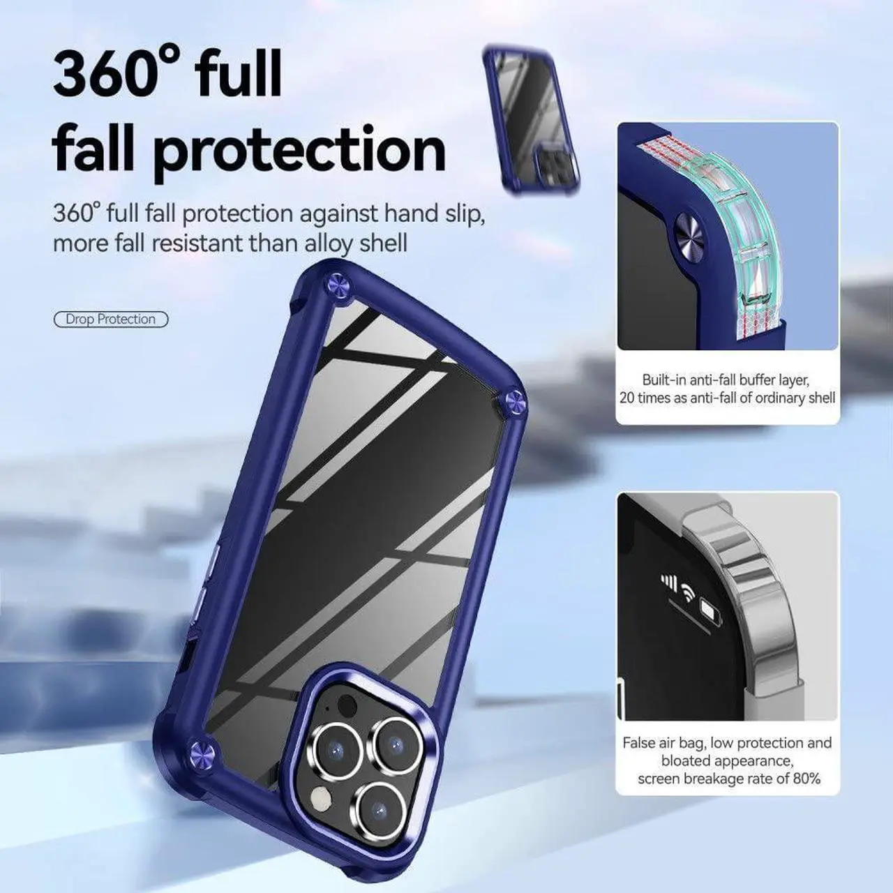 Alt view image 2 of 7 - Tough Shield Snap-on Transparent Case for iPhone 14 Pro Max - Navy Blue