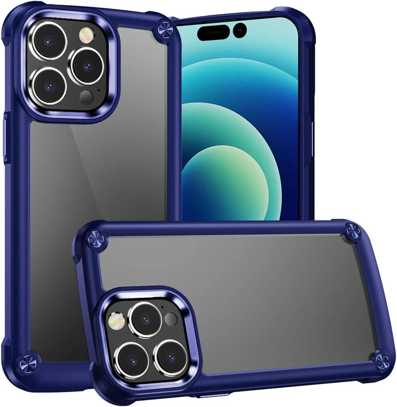 Main image of Tough Shield Snap-on Transparent Case for iPhone 14 Pro Max - Navy Blue