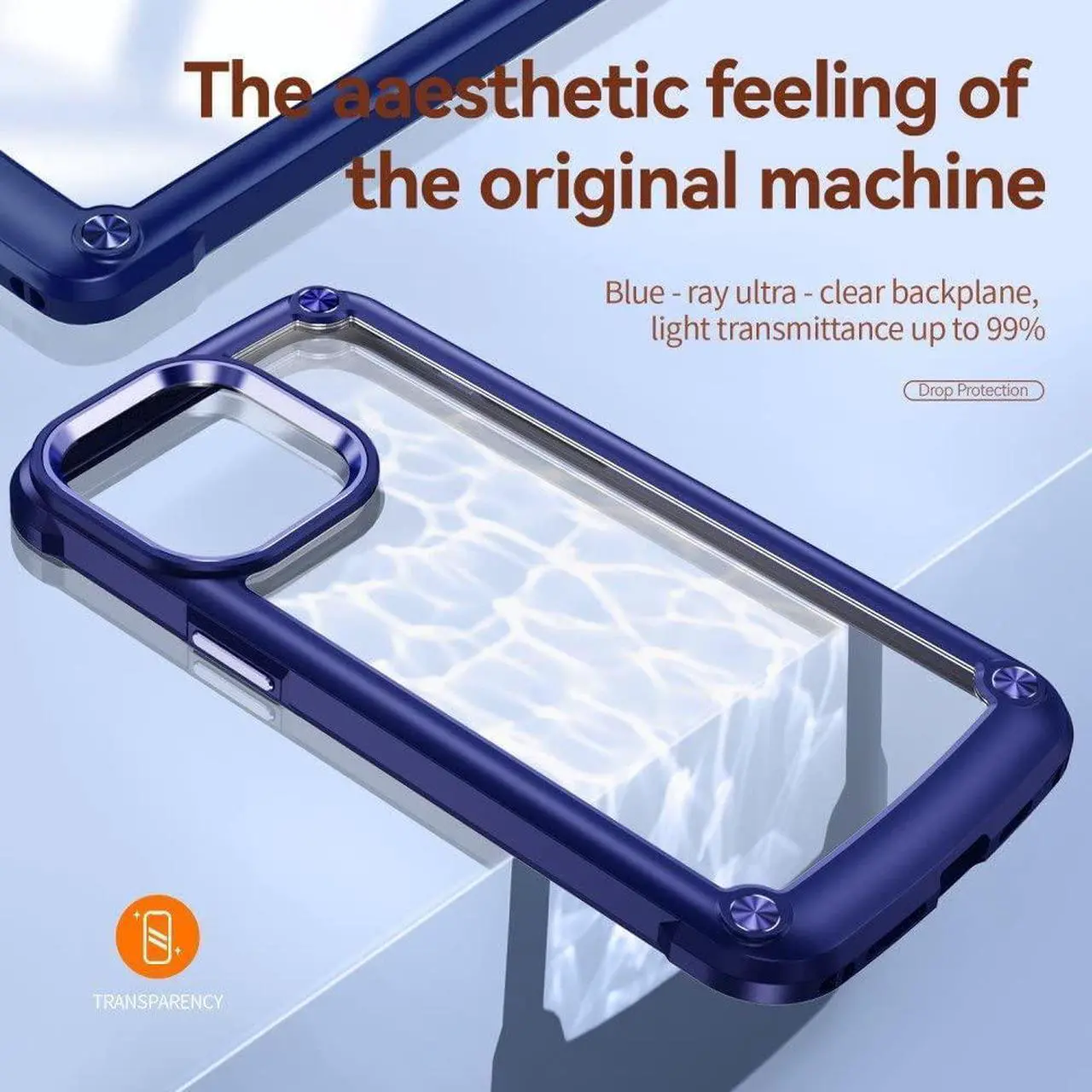 Alt view image 5 of 7 - Tough Shield Snap-on Transparent Case for iPhone 14 Pro Max - Navy Blue