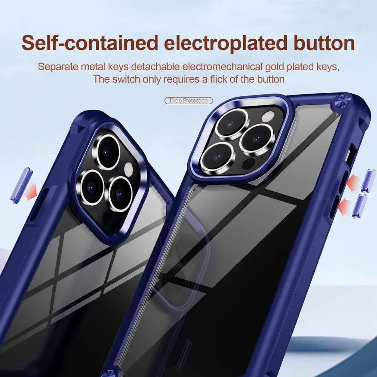Alt view image 6 of 7 - Tough Shield Snap-on Transparent Case for iPhone 14 Pro Max - Navy Blue