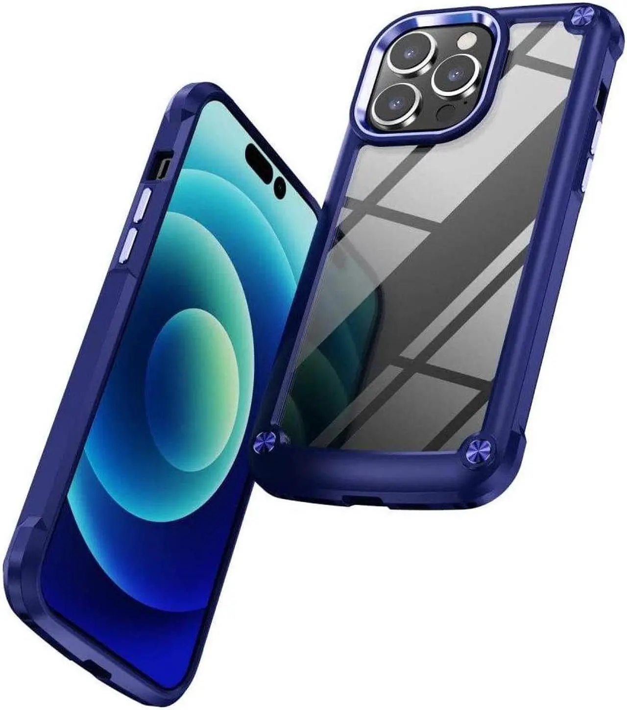 Alt view image 7 of 7 - Tough Shield Snap-on Transparent Case for iPhone 14 Pro Max - Navy Blue