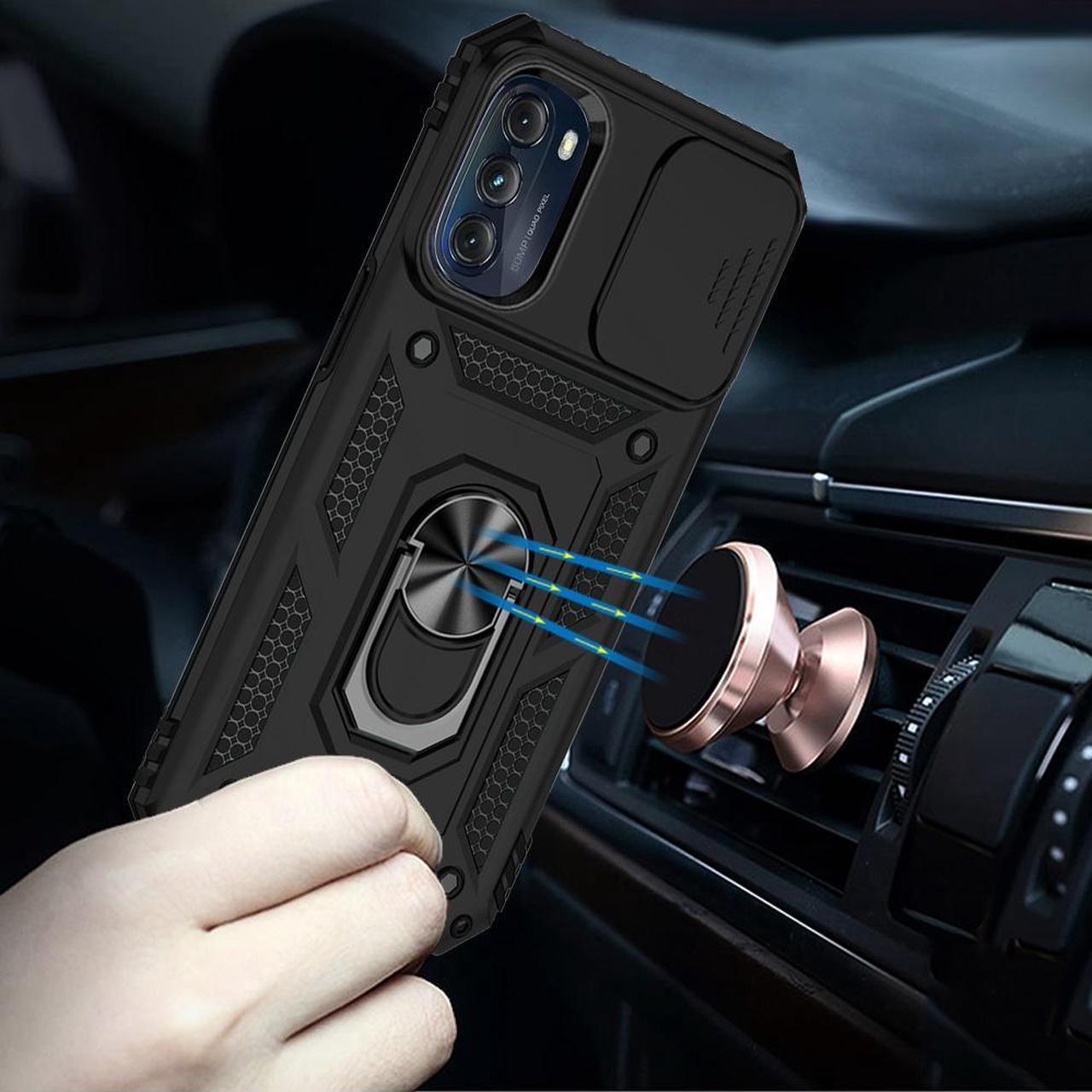 Alt view image 3 of 3 - Elite Series Hybrid Case with Ring Holder and Camera Lens Cover for Motorola Moto G 5G 2022 - Black
