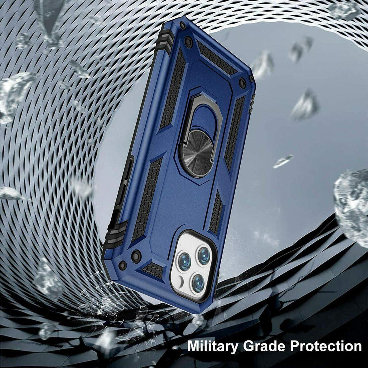 Alt view image 2 of 7 - Military Grade Finger Loop Case with 360° Rotating Ring Holder Kickstand for iPhone 13 Pro Max - Navy Blue