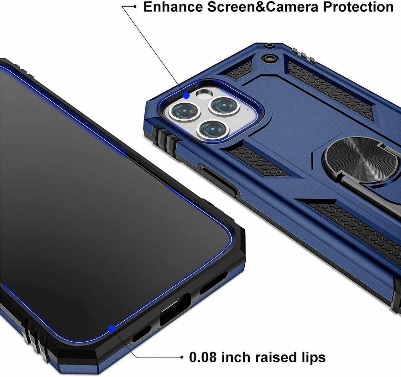 Alt view image 7 of 7 - Military Grade Finger Loop Case with 360° Rotating Ring Holder Kickstand for iPhone 13 Pro Max - Navy Blue