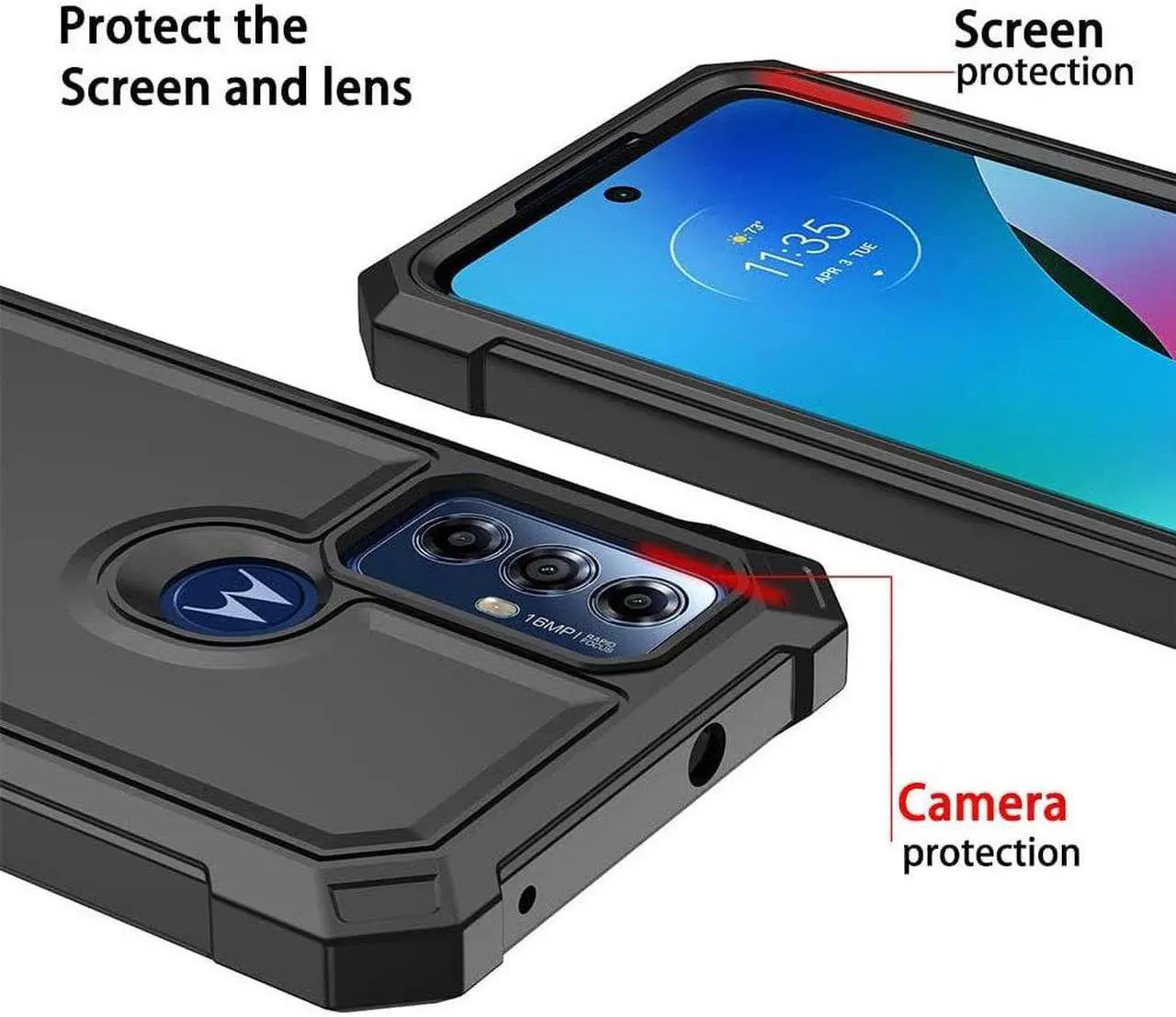 Alt view image 6 of 7 - Military Grade Rugged Hybrid Case for Motorola Moto G Play 2023 - Black
